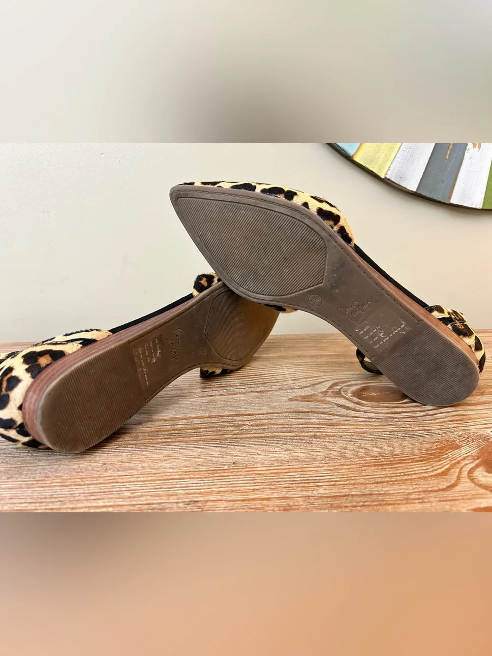 Crown Vintage Leopard Print Calf Hair D’Orsay Flats Size 7 Ankle Strap